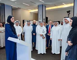 Officials from Dubai Customs and University of Dubai, including Dr Abdulla Busenad, Director General of Dubai Customs and Dr Eesa Al Bastaki, President of the University of Dubai, tour the new Centre of Excellence. 