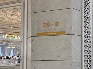 Geographic coding signs have been installed on columns throughout the ground floor of the Grand Mosque. 