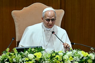 Pope Leo XIV attends the presentation of his first Encyclical Letter “Magnifica Humanitas” focused on the rise of artificial intelligence, in The Vatican on May 25, 2026.