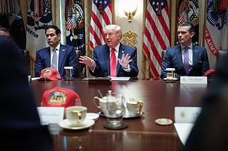 President Donald Trump (C-L) speaks during a Cabinet meeting in the Cabinet Room of the White House on May 27, 2026 in Washington, DC. Trump said a peace deal with Iran was “largely negotiated” amid expectations around the re-opening the Strait of Hormuz.