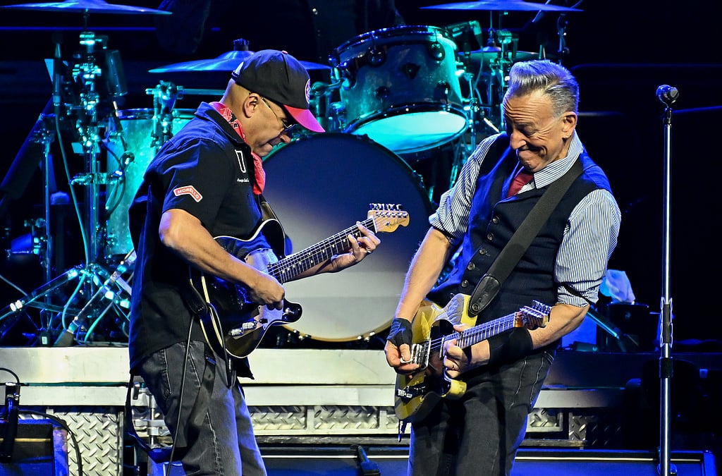 Tom Morello, left, and Bruce Springsteen perform during the "Land of Hope and Dreams" tour at Madison Square Garden on Monday, May 11, 2026, in New York. (Photo by Evan Agostini/Invision/AP)