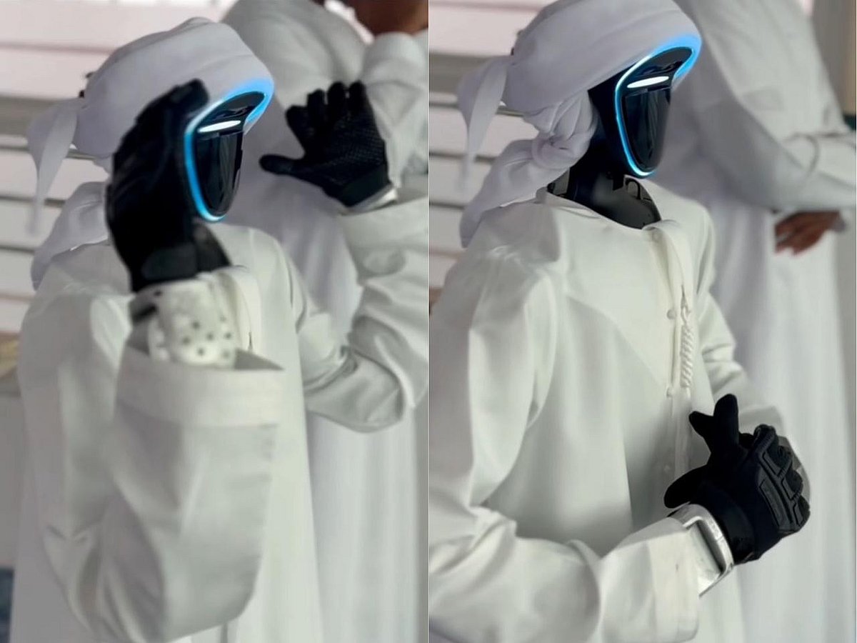 A combination of screengrabs of the video shows Bu Sunaidah performing Eid prayer. 