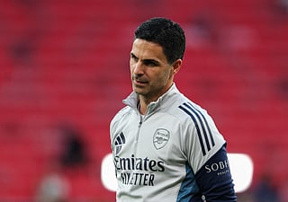 Arsenal's Spanish manager Mikel Arteta attends a MD-1 training session of Arsenal FC at the Puskas Arena in Budapest on May 29, 2026, on the eve of the UEFA Champions League final football match between Paris Saint-Germain (PSG) and Arsenal FC.