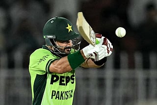Pakistan's Sahibzada Farhan plays a shot during the first one-day international (ODI) cricket match between Pakistan and Australia at the Rawalpindi Cricket Stadium in Rawalpindi on May 30, 2026.