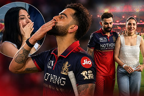 Virat Kohli and Anushka Sharma's flying kiss moment after RCB's title win