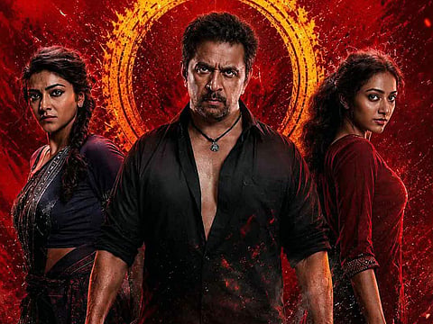 Abhirami, Arjun and Preity Mukundhan in a poster from ‘Blast’ 