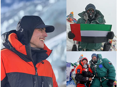 Gabriel Middleton (left) and with his dad, Ant Middleton, on the summit of Mount Everest