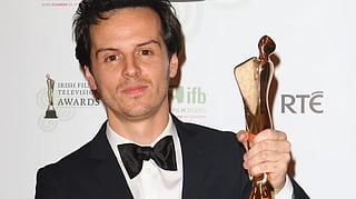 Andrew Scott winning an Irish award for his acting as Moriarty in BBC's Sherlock