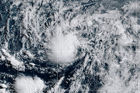This satellite image provided by CIRA/NOAA, shows Tropical Storm Amanda forming in the Pacific Ocean, on Wednesday, June 3, 2026. (CIRA/NOAA via AP)