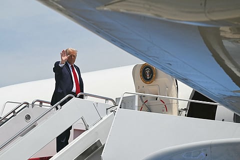 US President Donald Trump boards Air Force One prior to departure from Joint Base Andrews in Maryland, June 5, 2026, as he travels to Wisconsin before going to New Jersey for the weekend.