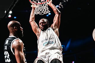 Mfiondu Kabengele at Game 1 of the 2025/26 Finals