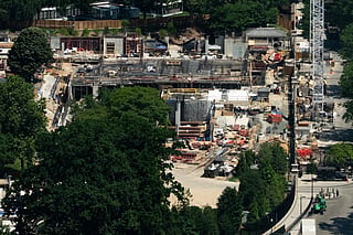 In an aerial view, preparations continue on President Trump's White House ballroom on June 07, 2026 in Washington, DC. The Trump Administration has argued in court that only Congress could stop construction of the planned ballroom.
