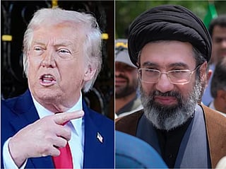 A combo photograph showing US President Donald Trump and Iran's Supreme Leader Mojtaba Khamenei.