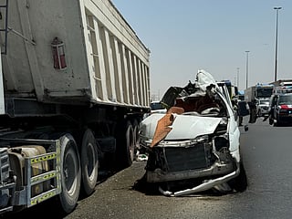 Dubai Police said a minibus rammed into a truck that had stopped in the middle of the road due to a malfunction