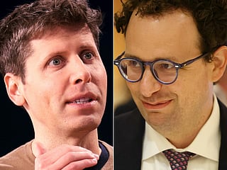 This combination of pictures created on June 09, 2026 shows (L/R) OpenAI CEO Sam Altman in Seattle, Washington on May 21, 2024 and Anthropic CEO Dario Amodei in New Delhi on February 19, 2026.