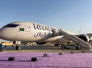 A Boeing 787-9 Dreamliner aircraft of Saudi airline Riyadh Air is pictured on the tarmac at King Khalid International Airport in Riyadh  