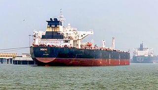 Mumbai: The Liberia-flagged crude oil tanker Shenlong Suezmax, carrying Saudi crude from Ras Tanura port, arrives at Mumbai Port after transiting through the Strait of Hormuz, in Mumbai on Thursday, March 12, 2026. (Photo: IANS)