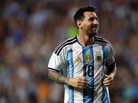 Argentina forward Lionel Messi reacts after a missed goal during the second half of an international friendly match against Iceland.