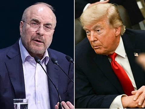 A combo photo shows Iran's Speaker of Parliament Mohammad Bagher Ghalibaf (left) and US President Donald Trump.