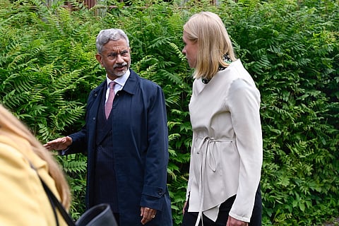 Finland's Foreign Minister Elina Valtonen (R) and India's Foreign Minister Subrahmanyam Jaishankar meet in Helsinki, Finland on June 11, 2026.