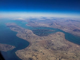 An aerial view of Qeshm Island and Iran