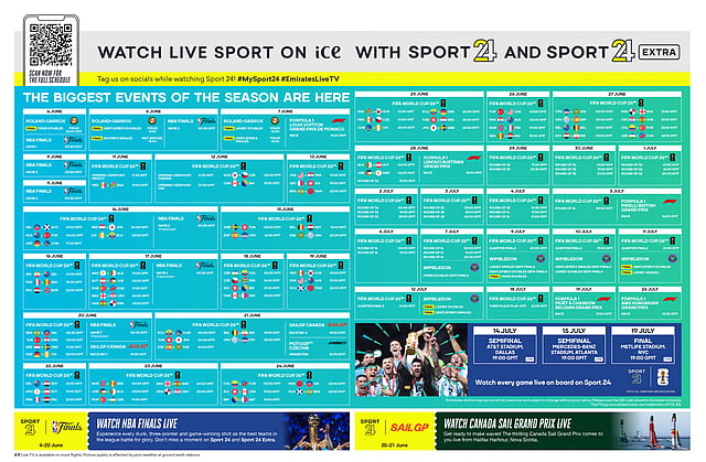 Emirates’ FIFA World Cup 26 screening schedule on the Sport 24 live channel via ice.