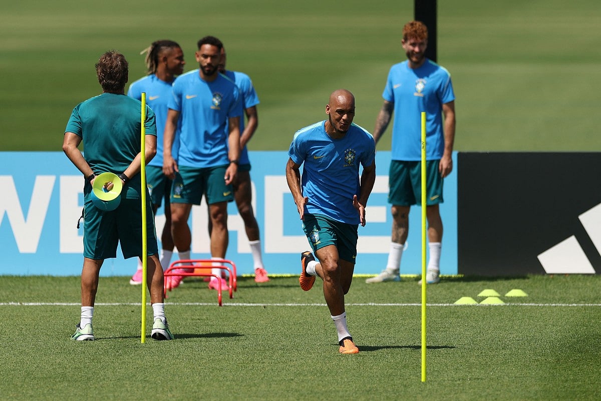 Fabinho of Brazil takes part in an MD-1 training session at the Columbia Park Training Facility in Morristown, New Jersey on June 12, 2026, one day ahead of the FIFA World Cup 2026 Group C match between Brazil and Morocco at New York New Jersey Stadium on June 12, 2026 in East Rutherford, New Jersey.