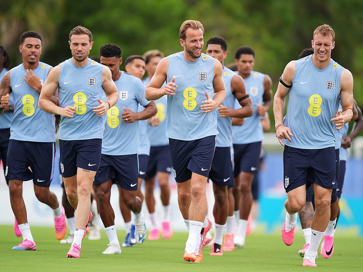 File photo: England players jog during a training for the national football team in Palm Beach Gardens, Florida. 