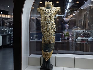 The dress, showcased by Al Romaizan Gold & Jewellery, is being displayed publicly for the first time during the exhibition at Expo Centre Sharjah.