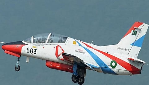 A Pakistan Air Force trainer aircraft. The aircraft went down near the city of Mardan during a routine training sortie, according to the military’s media wing.
