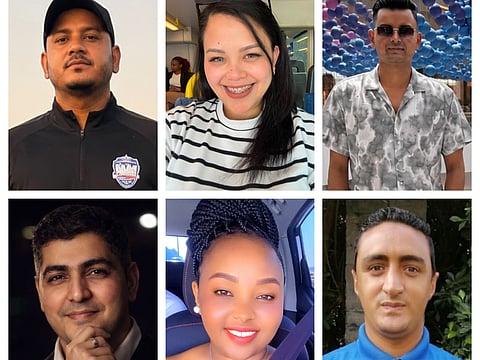 Clockwise from top left: Gyan Raut, Ashley Segovia, Birendra Pariyar, Islam Abouebid, Naomi Mbugua, and Kabil Gangu