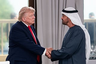 UAE President His Highness Sheikh Mohamed bin Zayed Al Nahyan with US President Donald Trump on the sidelines of the G7 Summit taking place in Évian-les-Bains, France.