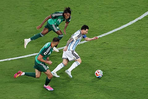 Lionel Messi #10 of Argentina runs with the ball during the FIFA World Cup 2026 Group J match between Argentina and Algeria at Kansas City Stadium on June 16, 2026 in Kansas City, Missouri.