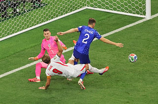 Dominik Livakovic #1 in pink, during the FIFA World Cup 2026 Group L match between England and Croatia at Dallas Stadium on June 17, 2026 in Arlington, Texas.