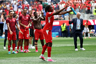 Johan Manzambi #9 of Switzerland applauds fans after the 4-1 win during the FIFA World Cup 2026 Group B match between Switzerland and Bosnia and Herzegovina at Los Angeles Stadium on June 18, 2026 in Inglewood, California.