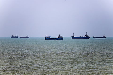 In this picture obtained from Iran's ISNA news agency on June 18, 2026, vessels are seen anchored in Bandar Abbas along the Strait of Hormuz.