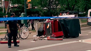Police investigate the scene after a Central Park carriage horse bolted away from its driver killing a teenager from India on Wednesday, June 17, 2026 in New York.