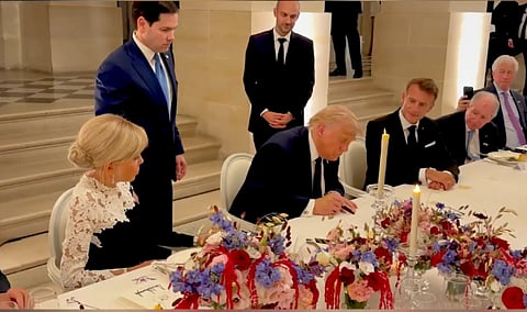US President Donald Trump signs Iran-US MoU in Versailles.