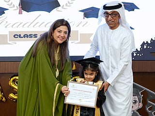 Mohammed Mubarak, Legal Affairs Department, MOHRE (right), with Dr Vandana Gandhi, CEO and Founder of British Orchard Nursery, at the MOHRE-BON branch graduation ceremony