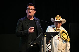 Labour candidate Andy Burnham makes a victory speech after he won the election for MP of Makerfield, at the count centre venue, the Edge in Wigan, northwest England on June 19, 2026.