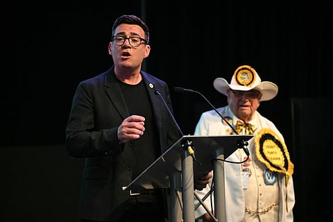 Labour candidate Andy Burnham makes a victory speech after he won the election for MP of Makerfield, at the count centre venue, the Edge in Wigan, northwest England on June 19, 2026.