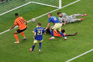 Cody Gakpo #11 of the Netherlands scores his team's third goal during the FIFA World Cup 2026 Group F match between Netherlands and Sweden at Houston Stadium on June 20, 2026 in Houston, Texas.