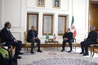 This handout photograph taken and released by the Iranian Foreign Ministry on June 20, 2026, shows Iran's Foreign Minister Abbas Araghchi (Top R) meeting with Pakistan's Interior Minister Mohsin Naqvi (Top L) in Tehran.