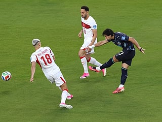Matias Galarza of Paraguay shoots to score his team's first goal during the FIFA World Cup 2026 Group D match between Türkiye and Paraguay at San Francisco Bay Area Stadium on June 19, 2026 in Santa Clara, California.
