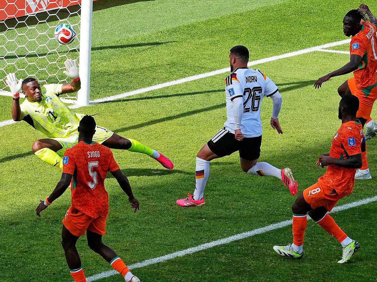Germany's Deniz Undav (26) scores their first goal during the World Cup Group E soccer match between Germany and Ivory Coast in Toronto, Saturday, June 20, 2026.