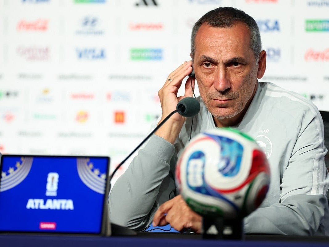 Georgios Donis, Head Coach of Saudi Arabia, speaks with the media during the press conference one day ahead of the FIFA World Cup 2026 Group H match between Spain and Saudi Arabia at Atlanta Stadium on June 20, 2026 in Atlanta, Georgia.