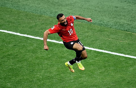 Mohamed Salahof Egypt celebrates scoring his team's second goal during the FIFA World Cup 2026 Group G match against  New Zealand at BC Place Vancouver on June 21, 2026 in Vancouver, British Columbia.
