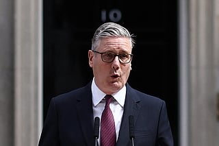 Britain's Prime Minister Keir Starmer makes a statement on his future outside 10 Downing Street on the morning of June 22, 2026, in London.