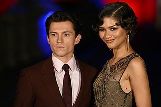 Actors Zendaya and Tom Holland pose on the bridge in front of Castel Sant'Angelo during a red carpet event for the film "Spider-Man: Brand New Day" in Rome on June 23, 2026.