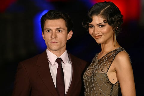 Actors Zendaya and Tom Holland pose on the bridge in front of Castel Sant'Angelo during a red carpet event for the film "Spider-Man: Brand New Day" in Rome on June 23, 2026.